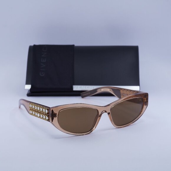 Final Price! Givenchy GV40078I 42E Transparent Brown/Gold with Studs Sunglasses - Picture 1 of 11